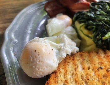 High angle view of breakfast served on table