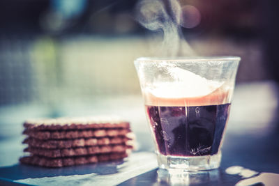 Close-up of drink in glass on table