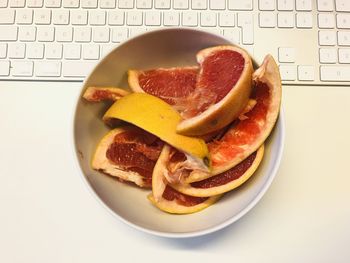 High angle view of breakfast served on table