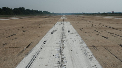 View of tire tracks on road