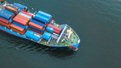 High angle view of ship on sea