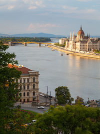 View of hungarian parliament from the buda castle in budapest.