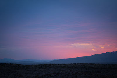 Scenic view of silhouette mountain against romantic sky at sunset in big bend national park - texas