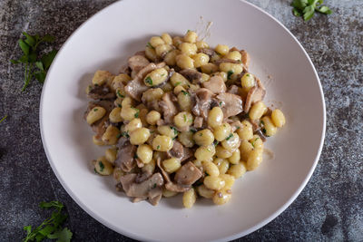 Creamy porcini mushroom gnocchi. typical dish of italian cuisine, suitable for a vegetarian diet