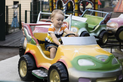 High angle view of toy car in amusement park