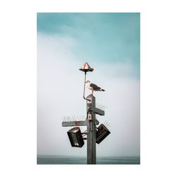 Low angle view of telephone pole against sky