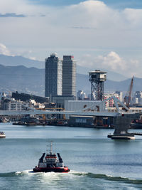 Ships and buildings in port of barcelona 