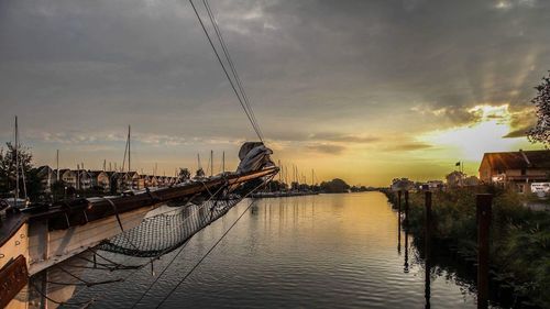 Panoramic view of city at sunset