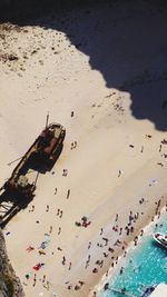 High angle view of birds on beach