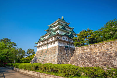 Low angle view of building against blue sky