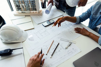 High angle view of business people working at office