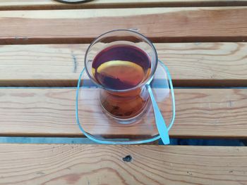 High angle view of tea cup on table