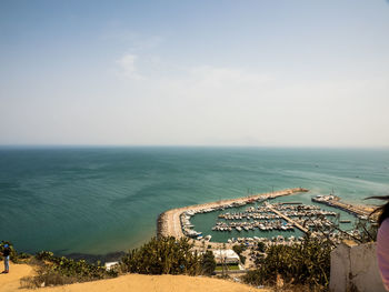 High angle view of beach against sky