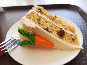 High angle view of cake served on table