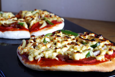 Close-up of pizza on table