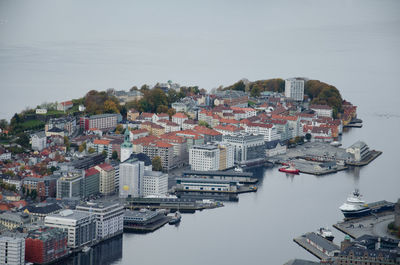 High angle view of residential district in sea