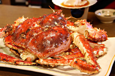 High angle view of meal served on table