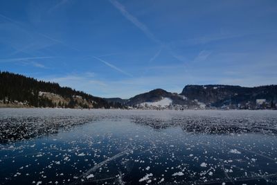 Scenic view of lac de joux during winter