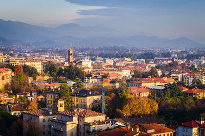 High angle view of cityscape against sky