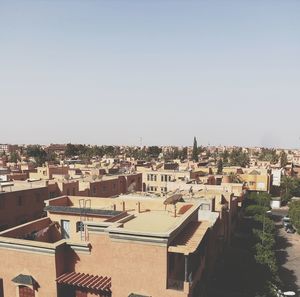 High angle view of townscape against clear sky