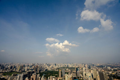 High angle shot of townscape against sky