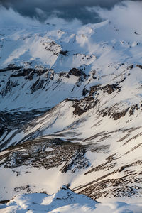 Aerial view of snowcapped mountains against sky