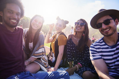 Group of friends at music festival