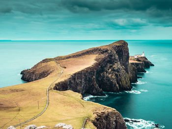 Scenic view of bay against sky