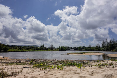 Scenic view of lake against sky