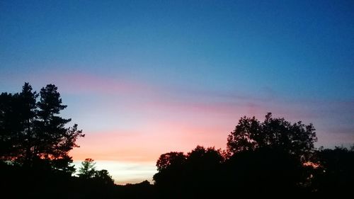 Low angle view of silhouette trees against romantic sky