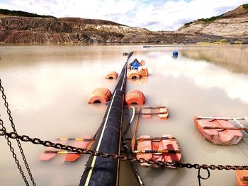 High angle view of boat in lake