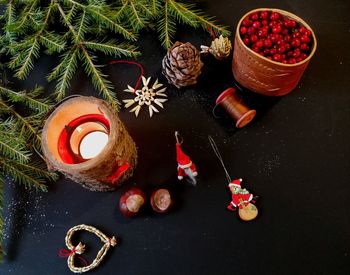 High angle view of christmas decoration on table