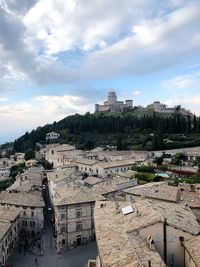 High angle view of townscape against sky