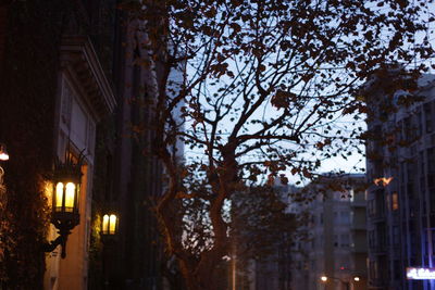Low angle view of illuminated building at night