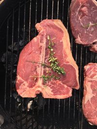 Close-up of meat on barbecue grill