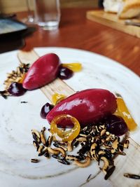 Close-up of dessert in plate on table