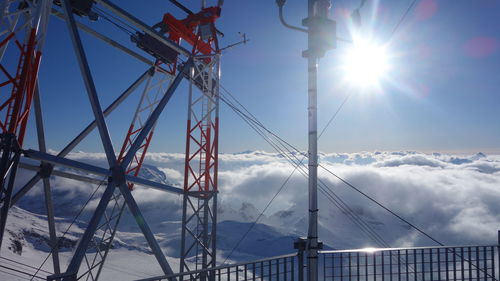 Low angle view of suspension bridge during winter