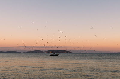 Scenic view of sea against clear sky during sunset