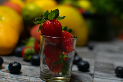 Close-up of strawberries on table