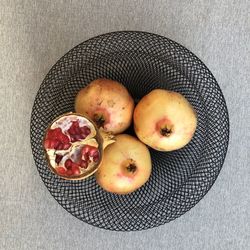 High angle view of fruits in bowl on table