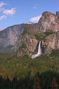 View of waterfall on mountain