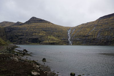 Scenic view of river against cloudy sky