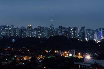 Illuminated buildings in city at night