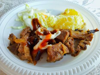 High angle view of breakfast served in plate