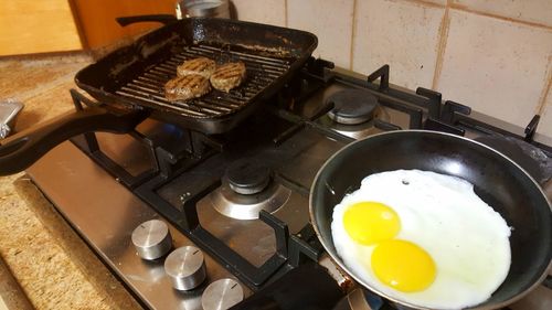 High angle view of breakfast on table