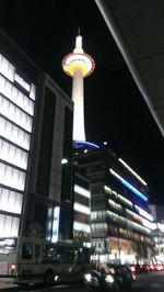 Low angle view of modern building at night