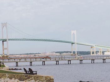 Suspension bridge over river