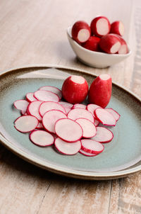 High angle view of dessert in plate on table