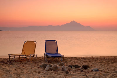 Scenic view of sea against clear sky during sunset