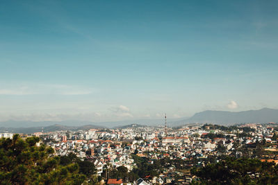 High angle view of townscape against sky